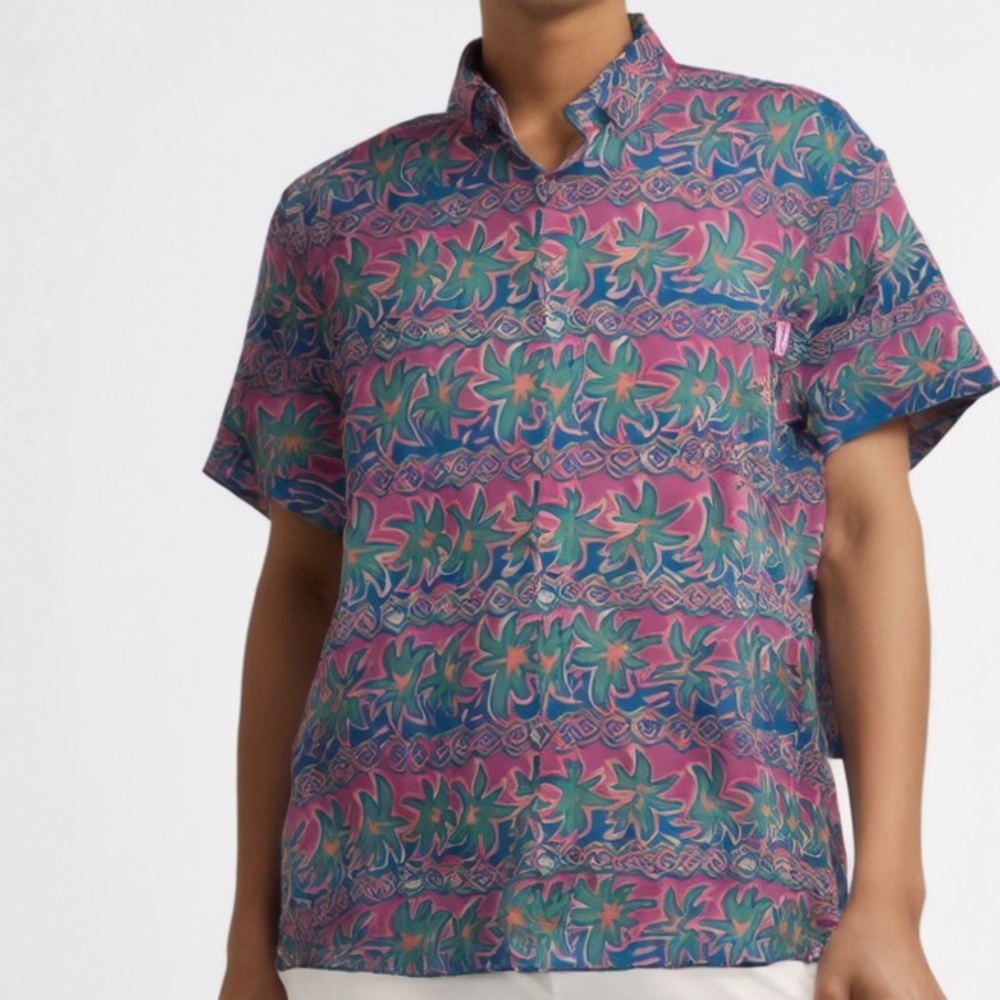 Chubbies‎ Men's Tropical Print Button Down Pink/Seafoam Green Shirt -- M